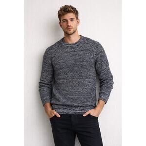 American Eagle Men's Size Medium Navy/White Marled Heavy Crew Neck Sweater. NWT